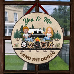 Custom Personalized Camping Wood Sign - Up to 5 Dogs - Gift Idea for Couples/Camping Enthusiasts/Dog Lovers - You and Me and Dogs