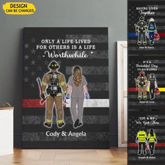 Save Lives Couple Friends - Personalized Canvas Firefighter, EMS, Police Officer, Military, Nurse