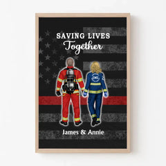 Save Lives Couple Friends - Personalized Canvas Firefighter, EMS, Police Officer, Military, Nurse