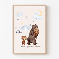 Personalized Grandma Bear & Kid Names Frame Poster Printed