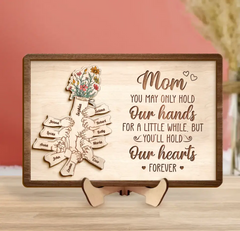 Custom Personalized Mom Custom 2 Layered Wooden Art - Upto 10 Kids - Gift Idea For Mother's Day - You'll Hold Our Hearts Forever