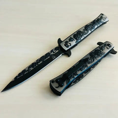 Engraved Black Rose Elegance Knife - A Chic Companion for Your Adventurous Spirit