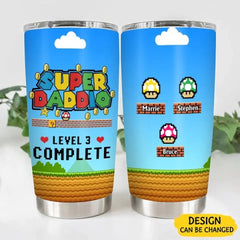 Super Daddio Level Complete - Personalized Gifts Custom Mushroom Tumbler for Family, Mushroom Lovers, Father's Day Gifts