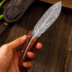 Outdoor Damascus Pattern Compact Straight Knife , Camping Self-Defense Tactical Multitool