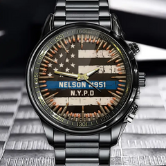 Personalized US Police Blueline Custom Name & Department Watch Printed