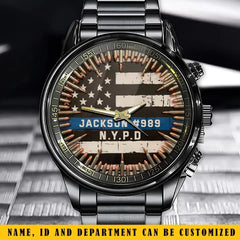 Personalized US Police Blueline Custom Name & Department Watch Printed