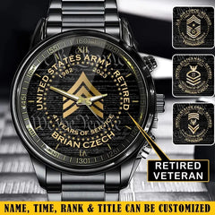 Personalized US Army Retired Custom Rank & Time Watch Printed