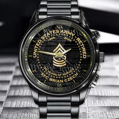 Personalized US Army Retired Custom Rank & Time Watch Printed