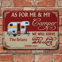 As For Me And My Camper We Will Serve The Lord - Personalized Metal Sign, Gift For Camper, Camping Decor