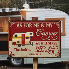 As For Me And My Camper We Will Serve The Lord - Personalized Metal Sign, Gift For Camper, Camping Decor