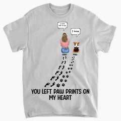 Custom Personalized Memorial Paw Prints T-shirt/ Long Sleeve/ Sweatshirt/ Hoodie - Upto 4 Pets - Gift Idea For Dog/Cat/Rabbit Lover - Mother's Day/Father's Day Gift - You Left Paw Prints On My Heart