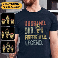 Personalized Husband Dad Fierefighter Legend Firefighter & Chirldren T-shirt