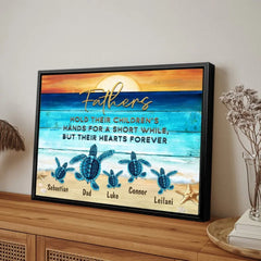 Fathers Hold Their Children Canvas Art – Father’s Day Custom Sea Turtles Name