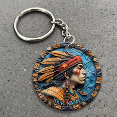 Indian Keychain Customizable Acrylic Native American Warrior Design