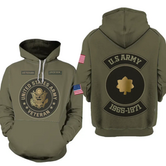 Personalisierter US-Militär-Rang-Kapuzenpullover mit individuellem Namen und Dienstzeit, 3D-gedruckt