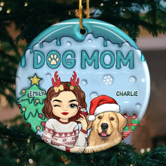 The Best Dog Mum Ever - Dog & Cat Personalized Custom 3D Inflated Effect Printed Ornament - Ceramic Round Shaped - Christmas Gift For Pet Owners, Pet Lovers