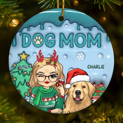 The Best Dog Mum Ever - Dog & Cat Personalized Custom 3D Inflated Effect Printed Ornament - Ceramic Round Shaped - Christmas Gift For Pet Owners, Pet Lovers