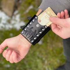 Wrist Wallet Custom Embossing, Leather Personalized Bracelet with Card Holder - Spider