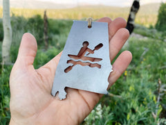 Alabama State Kayaker Ornament made from Raw Steel Rustic Metal Ornament Sustainable Explore Lake Ocean River Steel Anniversary Birthday