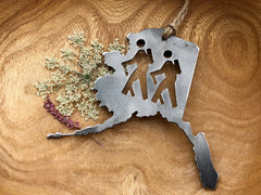 Alaska State Hikers Ornament made from Raw Steel Anniversary Gift Christmas Tree Decoration Denali Wrangell-St. Elias National Park Hiking