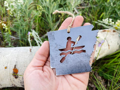 Arkansas State Kayaking Ornament made from Raw Steel Rustic Cabin Christmas Tree Decor Kayaker Whitewater Adventures Stocking Stuffer