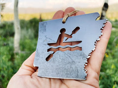 STATE Kayak Metal Ornament made from Raw Steel Sustainable Gift Explore White Water Adventure Gift River Lake Ocean Made in USA by US