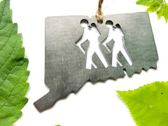 Connecticut State Hiker Ornament made from Raw Steel Anniversary Gift Wedding Gift Outdoor Adventure Gift Explore Trails Get Outside
