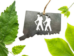 Connecticut State Hiker Ornament made from Raw Steel Anniversary Gift Wedding Gift Outdoor Adventure Gift Explore Trails Get Outside