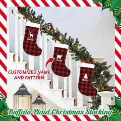 Personalized Buffalo Plaid Christmas Stocking with Name Bear Elk Deer Tree Antler Christmas Gift for Kids Family