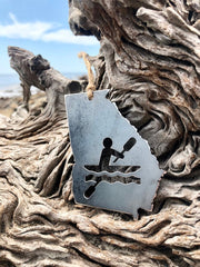 Georgia State Kayaking Ornament made from Recycled Steel with kayak GA Rustic Farmhouse Christmas Tree Decor Kayaker Whitewater Adventures