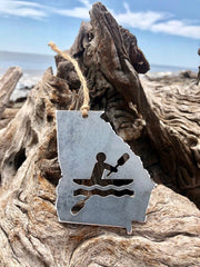 Georgia State Kayaking Ornament made from Recycled Steel with kayak GA Rustic Farmhouse Christmas Tree Decor Kayaker Whitewater Adventures