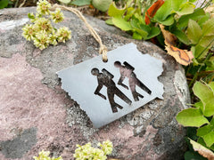 Iowa State Hikers Ornament made from Mild Raw Steel Anniversary Gift Sustainable Gift Christmas Ornament Cabin Decor National Park