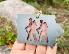 Iowa State Hikers Ornament made from Mild Raw Steel Anniversary Gift Sustainable Gift Christmas Ornament Cabin Decor National Park