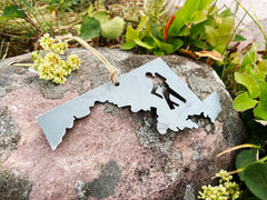 Maryland State Hiker Metal Ornament made from Raw Steel Anniversary Gift Holiday Gift Stocking Stuffer Sustainable Gift Hiking Gift