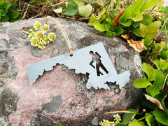 Maryland State Hiker Metal Ornament made from Raw Steel Anniversary Gift Holiday Gift Stocking Stuffer Sustainable Gift Hiking Gift