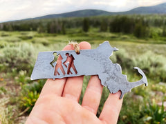 Massachusetts State Hiker Metal Ornament made from Mild Raw Steel Anniversary Gift Holiday Decoration Explore Hiking Buddy Gift