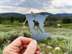 Minnesota State Hiker Ornament made from Raw Steel Holiday Christmas Tree Decoration Sustainable Recycled Explore Hike Trails Nature Outside