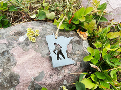 Minnesota State Hiker Ornament made from Raw Steel Holiday Christmas Tree Decoration Sustainable Recycled Explore Hike Trails Nature Outside