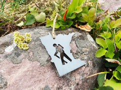 Minnesota State Hiker Ornament made from Raw Steel Holiday Christmas Tree Decoration Sustainable Recycled Explore Hike Trails Nature Outside