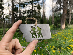 Montana State Hikers Ornament made from Raw Steel Anniversary Gift Glacier National Park Lewis and Clark National Forest Hiking Buddy Gift
