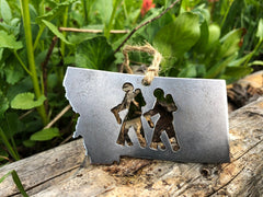 Montana State Hikers Ornament made from Raw Steel Anniversary Gift Glacier National Park Lewis and Clark National Forest Hiking Buddy Gift