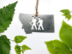 Montana State Hikers Ornament made from Raw Steel Anniversary Gift Glacier National Park Lewis and Clark National Forest Hiking Buddy Gift