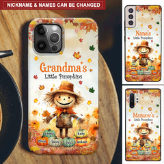 Grandma's Little Pumpkins Scarecrow Standing With Pumpkins Around Personalized Phone Case NTK05AUG24VA2