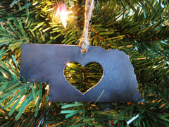 Nebraska State Ornament Made from Raw Steel Rustic Farmhouse Decor Wedding Favor Anniversary Gift Housewarming Gift Sustainable Gift