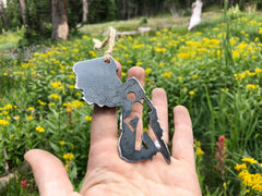 New Jersey State Hiker Metal Christmas Ornament Raw Steel Hike NJ Holiday Tree Decoration Explore Hiking Trails Wander Outdoors Nature