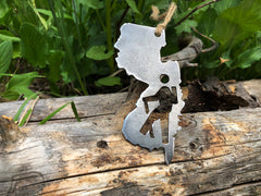 New Jersey State Hiker Metal Christmas Ornament Raw Steel Hike NJ Holiday Tree Decoration Explore Hiking Trails Wander Outdoors Nature