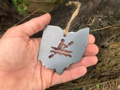 Ohio State Kayaking Ornament made from Recycled Steel with kayak Rustic Farmhouse Christmas Tree Kayaker Whitewater Adventures Lake River