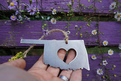 Oklahoma State Ornament made from Raw Steel / Christmas Tree Decoration / Host Gift / Wedding Gift / Housewarming Gift / Steel Anniversary