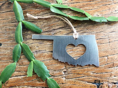 Oklahoma State Ornament made from Raw Steel / Christmas Tree Decoration / Host Gift / Wedding Gift / Housewarming Gift / Steel Anniversary