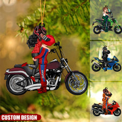 Personalized Ornament - Motorcycle Kissing Doll Couple